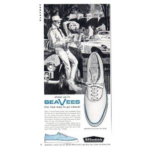1965 Seavees Casual Shoes Vintage Ad Road Racing Race Cars Wall Art Drawing